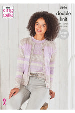 King Cole 5696 Round Neck Cardigan and Sweater in Fjord DK (leaflet) Knitting Pattern