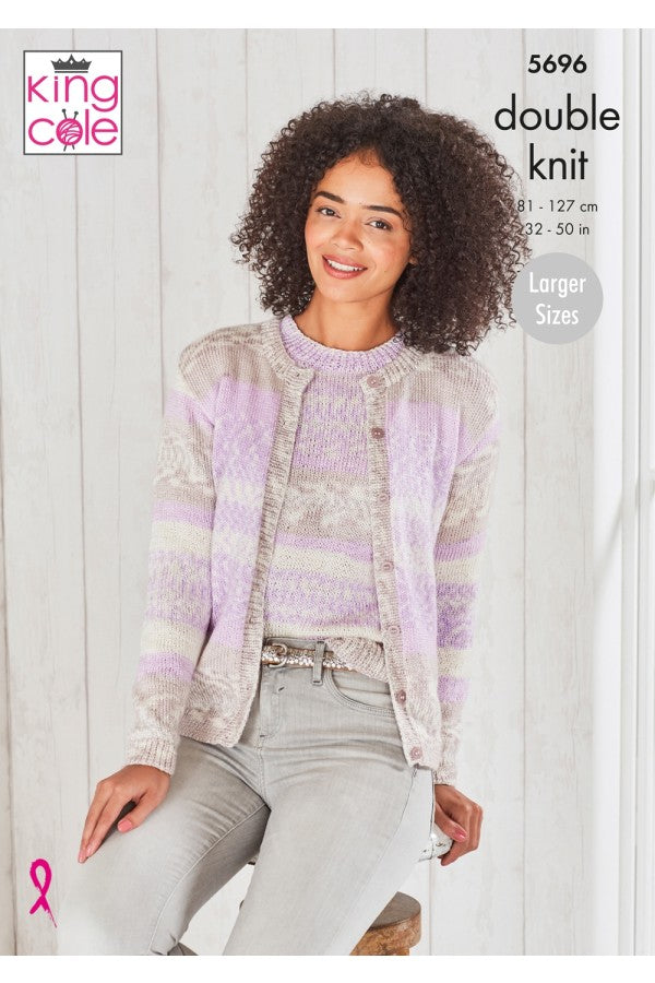 King Cole 5696 Round Neck Cardigan and Sweater in Fjord DK (leaflet) Knitting Pattern