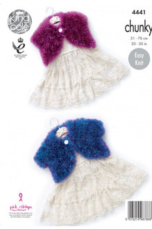 King Cole 4441 V and Round Neck Boleros in Tinsel Chunky Knitting Pattern