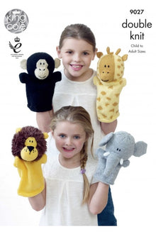 King Cole 9027 Animal Hand Puppets in Moments DK and Pricewise DK (leaflet) Knitting Pattern