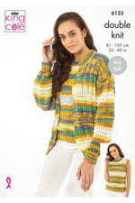 King Cole 6123 Sweater, Cardigan and Tank Top in Tropical Beaches DK Knitting Pattern