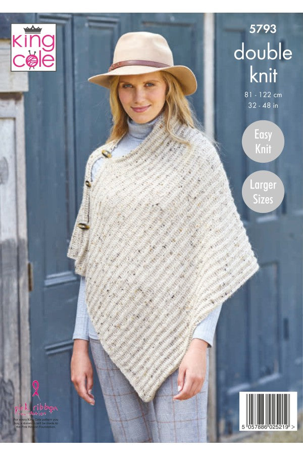 King Cole 5793 Ladies Ponchos in Homespun DK Knitting Pattern (leaflet)