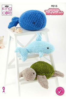 King Cole 9215 Whale, Shark and Turtle Toys in Jumbo Toastie (leaflet) Knitting Pattern