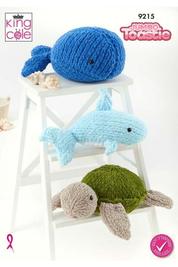 King Cole 9215 Whale, Shark and Turtle Toys in Jumbo Toastie (leaflet) Knitting Pattern