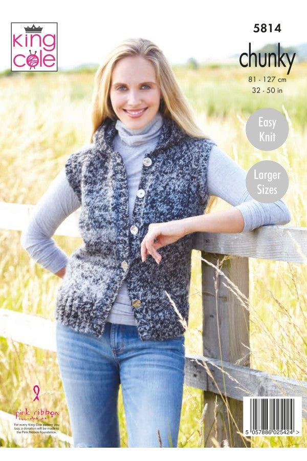 King Cole 5814 Ladies Waistcoats in Autumn Chunky Knitting Pattern