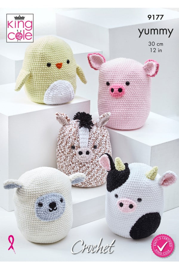 King Cole 9177 Squishy Amigurumi Toys in Big Value Chunky and Yummy Crochet (leaflet) Pattern