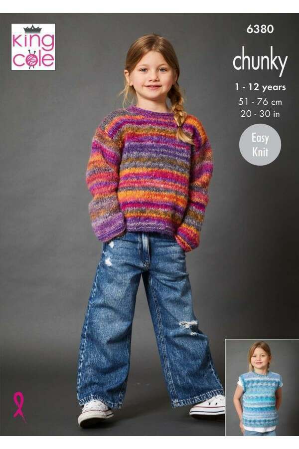 King Cole 6380 Sweater, Cardigan and Tank Top in Flair Chunky (leaflet) Knitting Pattern