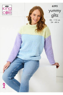 King Cole 6393 Sweater and Hooded Top in Yummy Glitz (leaflet) Knitting Pattern