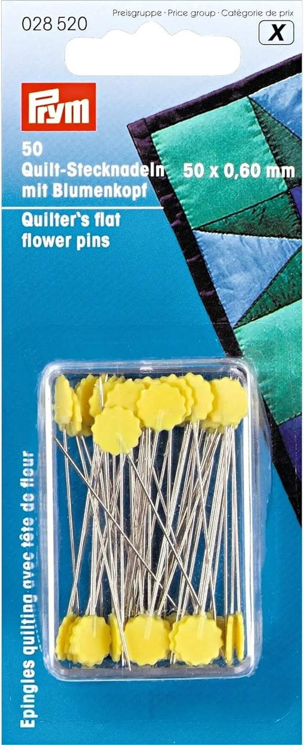 PRYM_028520-1 0.60 x 50 mm Quilters Flat Flower Pins, Silver/Yellow, one size