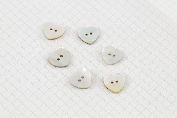 Rustic Heart Buttons, Mother of Pearl, Natural, 15mm (pack of 6)