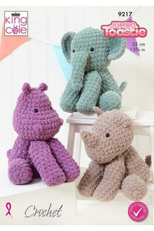 King Cole 9217 Elephant, Hippo and Rhino Toys in Jumbo Toastie (leaflet) Crochet Pattern