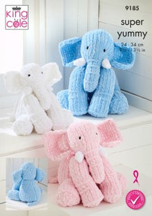 King Cole 9185 Elephant Toys in Super Yummy Knitting Pattern