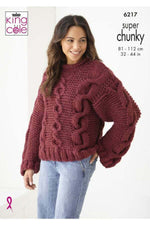 King Cole 6217 Sweater and Cardigan in Big Value Super Chunky (leaflet) Knitting Pattern