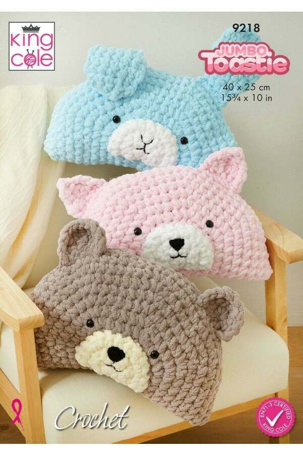 King Cole 9218 Animal Pillows in Jumbo Toastie and Big Value DK 50g (leaflet) Crochet Pattern