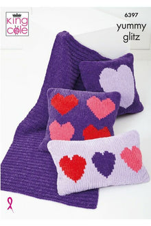 King Cole 6397 Throw and Cushion Covers in Yummy Glitz (leaflet) Knitting Pattern