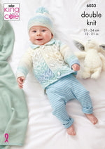 King Cole 6033 Jacket, Sweater, Cardigan and Hat in Cutie Pie DK Baby Knitting Pattern