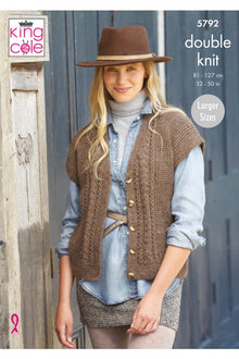 King Cole 5792 Ladies V Neck Cardigan and Waistcoat in Homespun DK Knitting Pattern (leaflet)