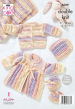 King Cole 6029 Cardigan, Matinee Coat, Hat, Bootees and Blanket in Cutie Pie DK Knitting Pattern