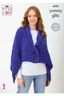 King Cole 6396 Scarves, Cowl, Shrug Wrap and Hat in Yummy Glitz (leaflet) Knitting Pattern