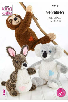 King Cole 9211 Fluffy Friends in Velveteen, Big Value Chunky, Big Value DK 50g and Big Value Baby DK 50g (leaflet) Knitting Pattern