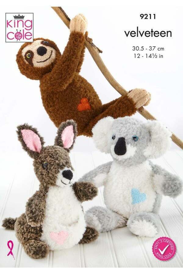 King Cole 9211 Fluffy Friends in Velveteen, Big Value Chunky, Big Value DK 50g and Big Value Baby DK 50g (leaflet) Knitting Pattern