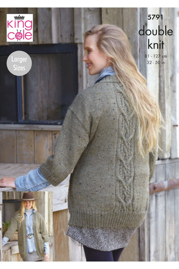 King Cole 5791 Ladies Cardigans in Homespun DK Knitting Pattern (leaflet)