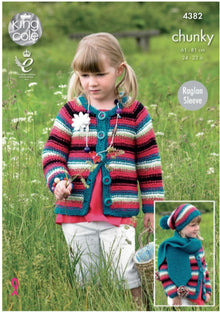 4382 King Cole Dress, Cardigan, Hat and Scarf in Big Value Chunky Knitting Pattern