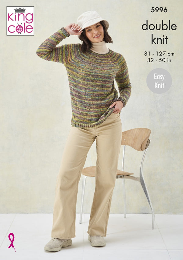 Pattern Details for King Cole 5996 Sweaters in Homespun Prism DK Knitting Pattern