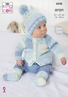 King Cole 6048 Jacket, Coat, Hat and Socks in Cosy Love Aran Knitting Pattern