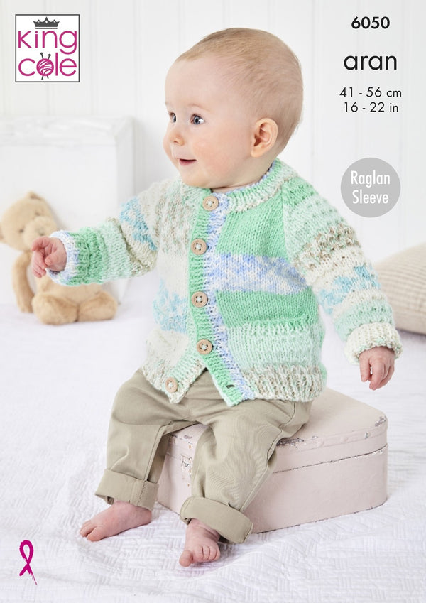 King Cole 6050 Sweater, Jacket and Hat in Cosy Love Aran Knitting Pattern