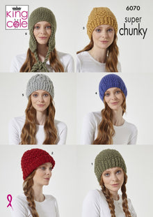 King Cole 6070 Hats in Celestial Super Chunky Knitting Pattern