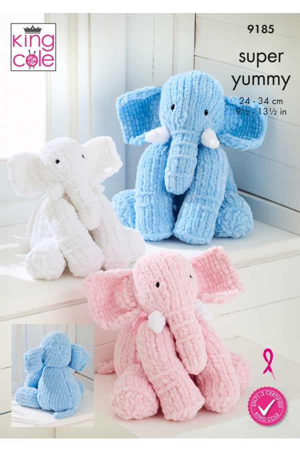 9185 King Cole  Elephant Toys in Super Yummy Knitting Pattern