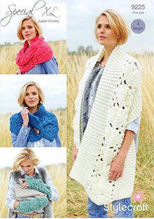 9225 Stylecraft XL Super Yarn Scarf, Snood, Mitts & Button Scarf Knitting Pattern