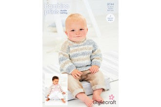 9744 Stylecraft Babies Jumper and Cardigan in Bambino Prints DK Knitting Pattern