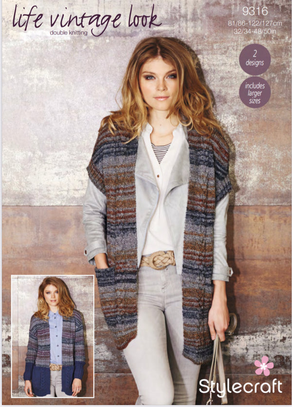 9316 Stylecraft Ladies DK Cardigan Knitting Pattern PDF