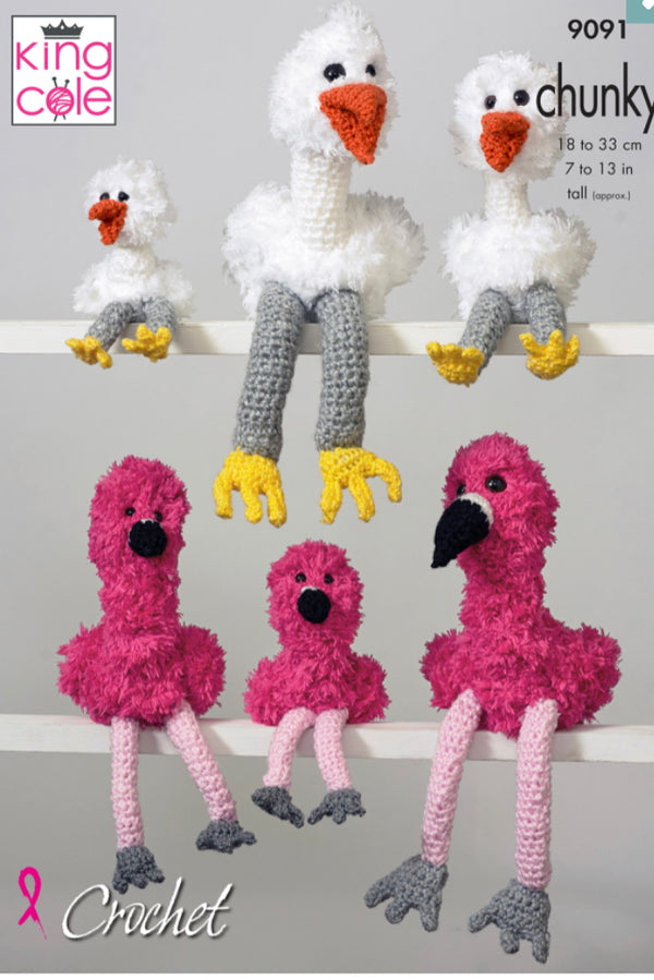 9091 King Cole Chunky Flamingo & Stork Crochet Pattern