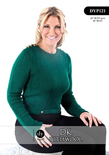 DYP121 Ladies Jumper Knitting Pattern with Button Detail