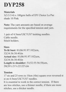 DYP258 Ladies Roll Neck Sleeveless Cable Top Knitting Pattern