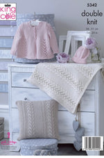 5342 king Cole Baby Cotton Finesse Matinee Jacket, Hat, Blanket & Cushion Doubles Knitting Pattern