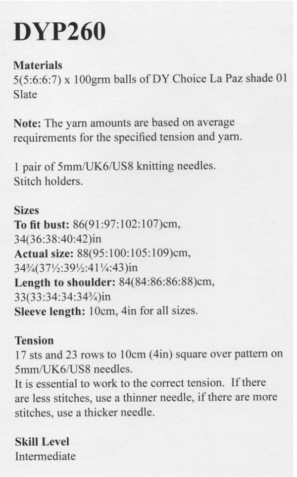 DYP260 Ladies Aran Dress Knitting Pattern