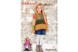 9485 Stylecraft Batik Swirl DK Girls Sweater & Cardigan Knitting Pattern