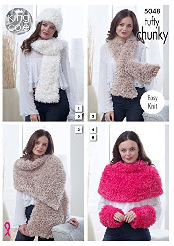 5048 King Cole Scarves, Wrap, Should Cover, Hat & Wrist Warmers in Tufty Super Chunky Pattern