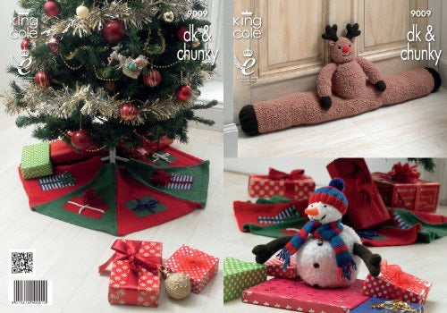 9009 King Cole Rudolph Draught Excluder, Christmas Tree Skirt & Snowman Toy Chunky & Double Knitting Pattern