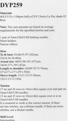 DYP259 Ladies Aran Cardigan Knitting Pattern