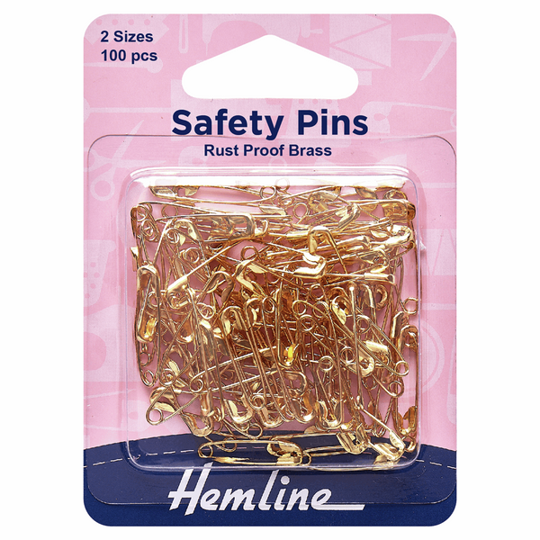 Hemline Safety Pins: Assorted Value Brass Pack: 100 Pieces