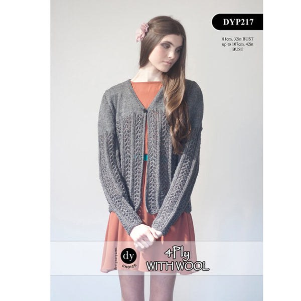 DYP217 Ladies 4Ply V-Neck Cardigan Knitting Pattern