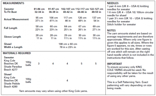 5427 King Cole Ladies Sweater & Shawl Knitted in Beaches Double Knitting Pattern