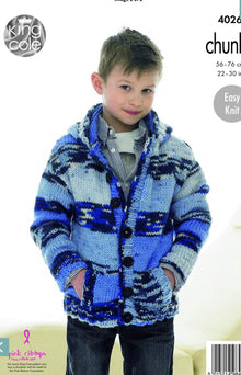 4026 king Cole Childrens Hoodie and Cardigan in Big Value Chunky Knitting Pattern