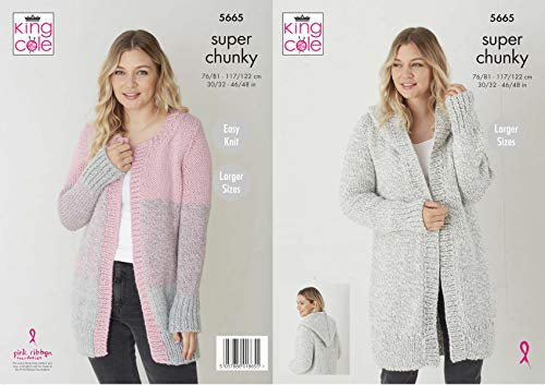 5665 King Cole Ladies Timeless Super Chunky Hooded Jacket & Crew Neck Jacket Knitting Pattern