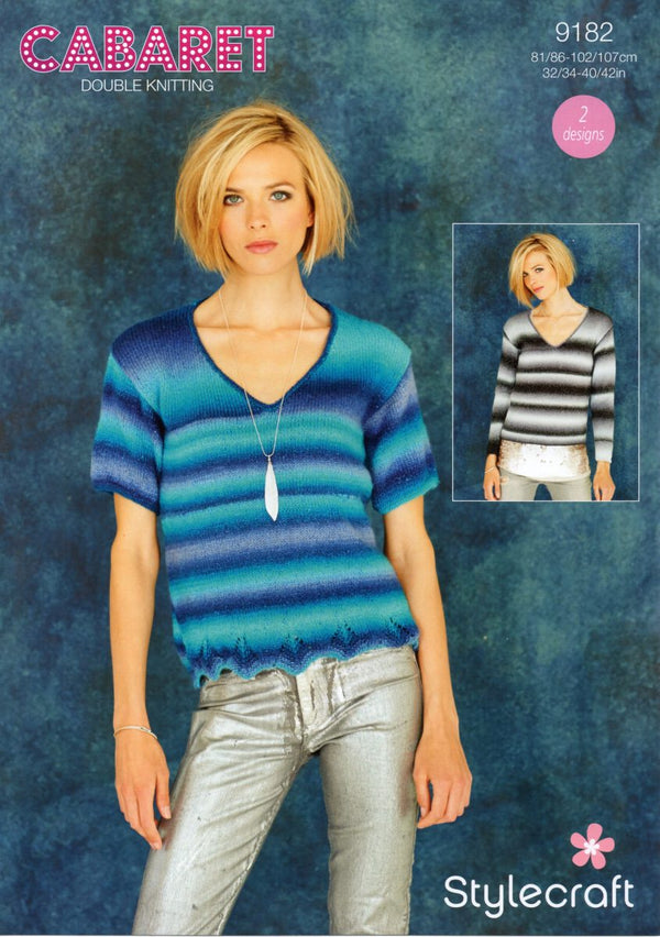 9182 Stylecraft Cabaret Double Knitting Ladies V Neck Short & Long Sleeve Jumper
